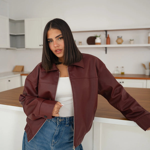 Timeless leather jacket-Burgundy