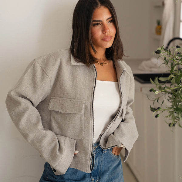 Cropped jacket pocket-Grey