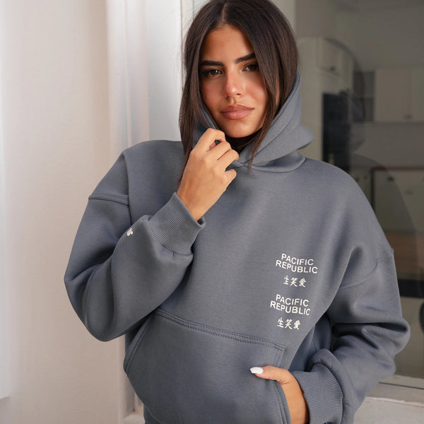 Short cotton hoodie-Grey