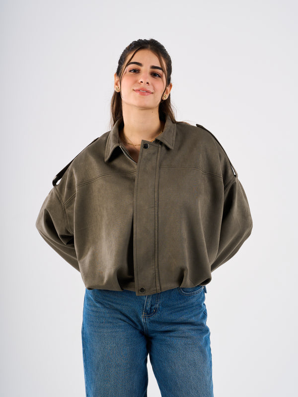 The Cozy Suede Jacket-Olive