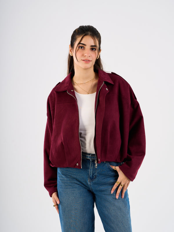 The Cozy Suede Jacket-Burgundy